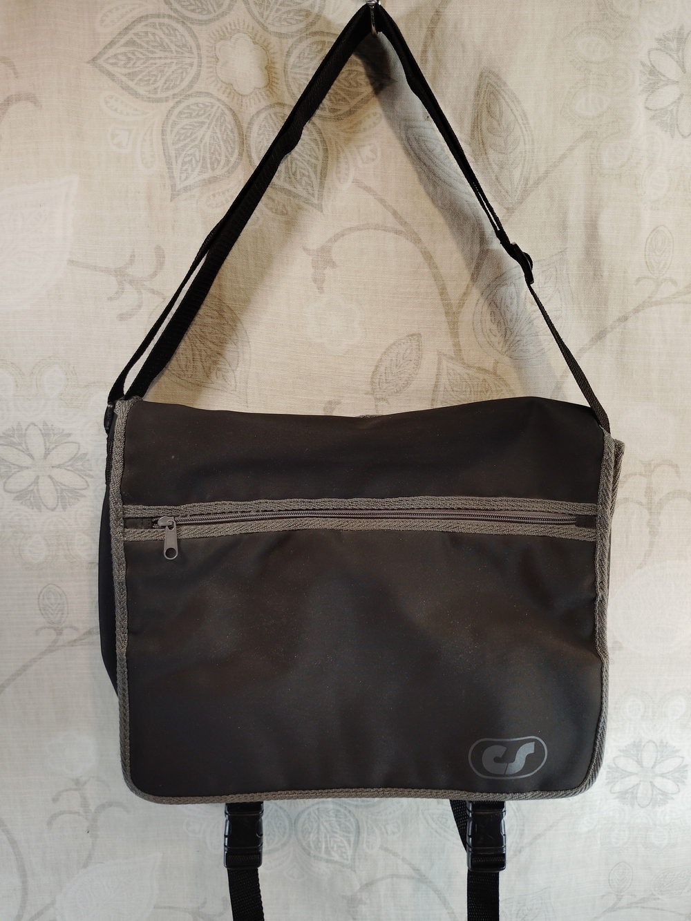 Black & Grey Messenger/ Laptop bag with Front Zip Pocket